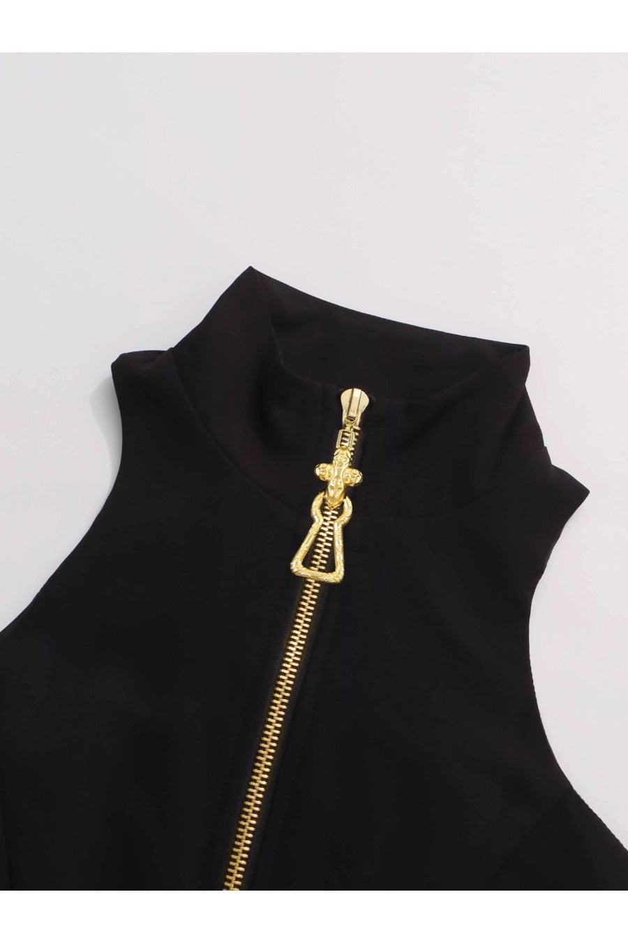 Sleeveless Solid Stand Collar Short Dress