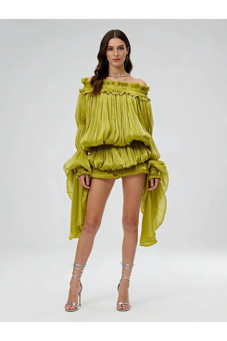 Solid Off Shoulder High Waist Designer Dress