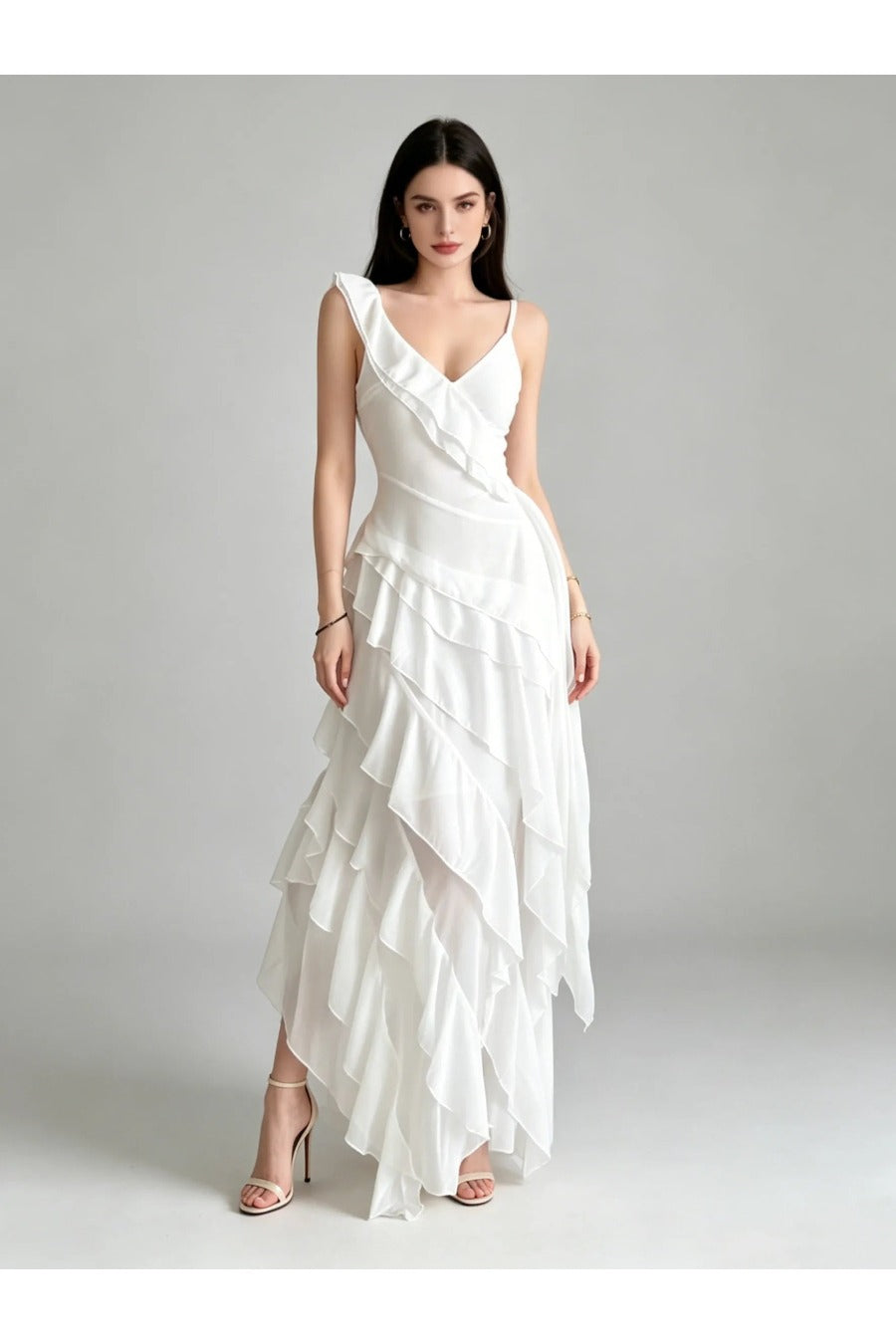 Solid Spliced Ruffles Tunic Elegant Camisole Dress