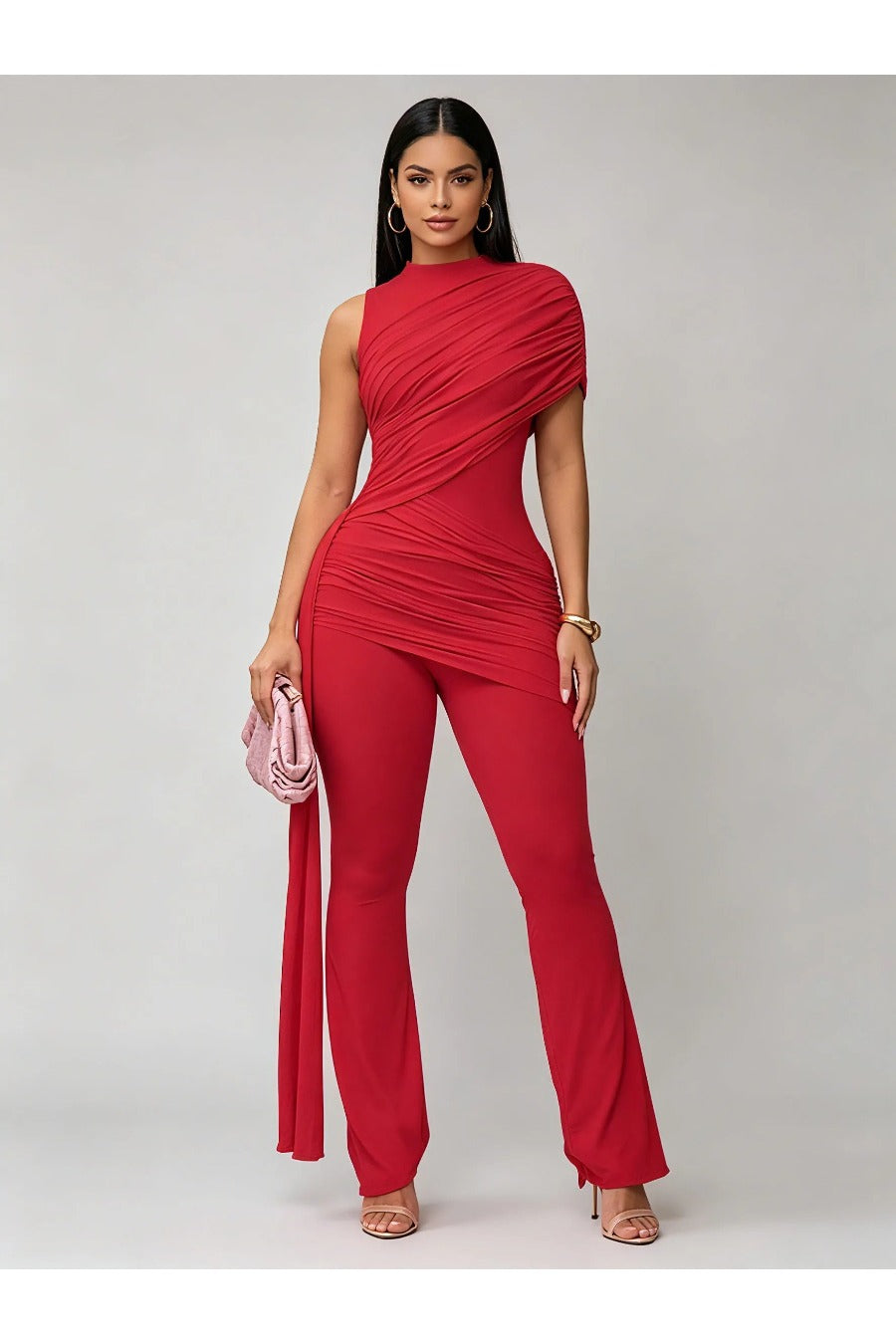 Off One Shoulder Spliced Lace Up Chic Jumpsuit
