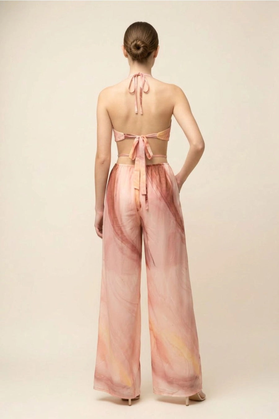 Marble Print Cutout Halter Jumpsuit