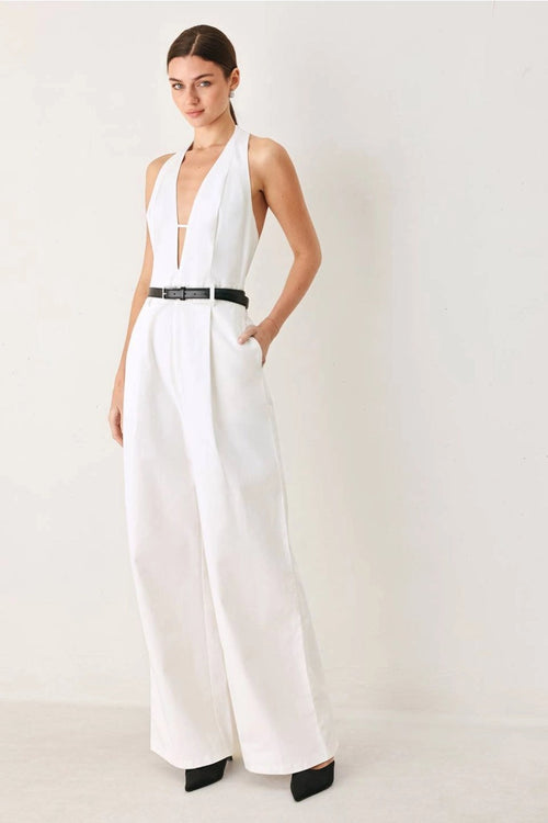 A Solid Woven White Jumpsuit