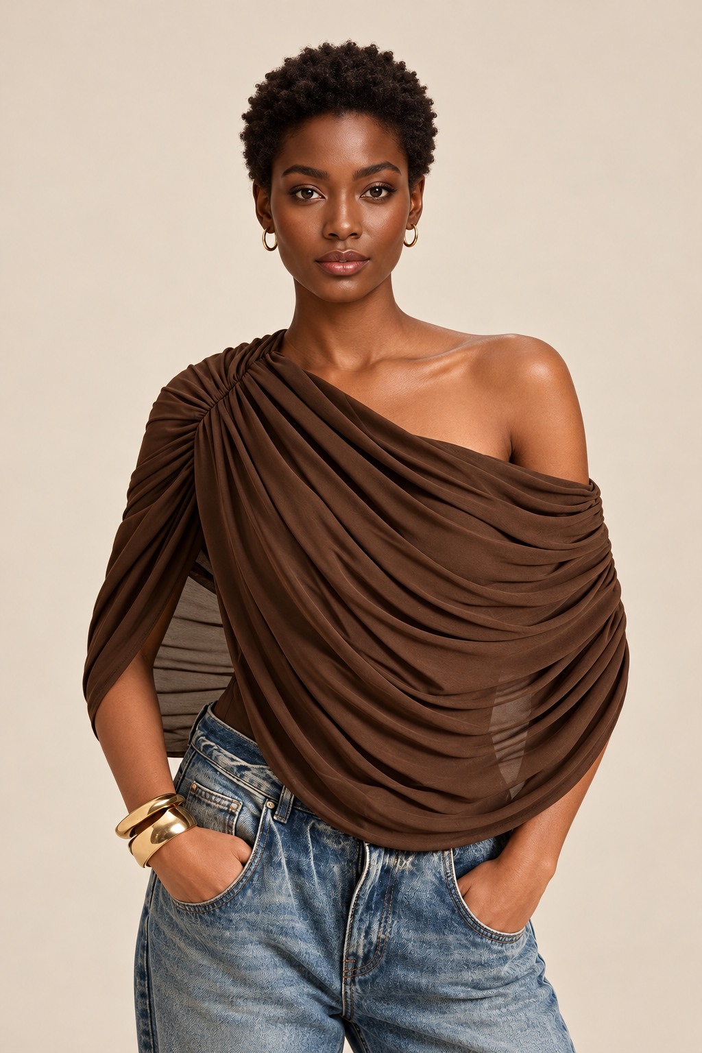 Spliced Mesh One Shoulder Bodysuit — ATTICO