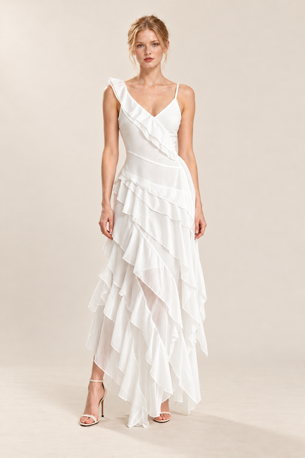 Solid Spliced Ruffles Tunic Elegant Camisole Dress — ATTICO