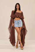 Square Neckline Long Sleeve Casual Crop Top — ATTICO