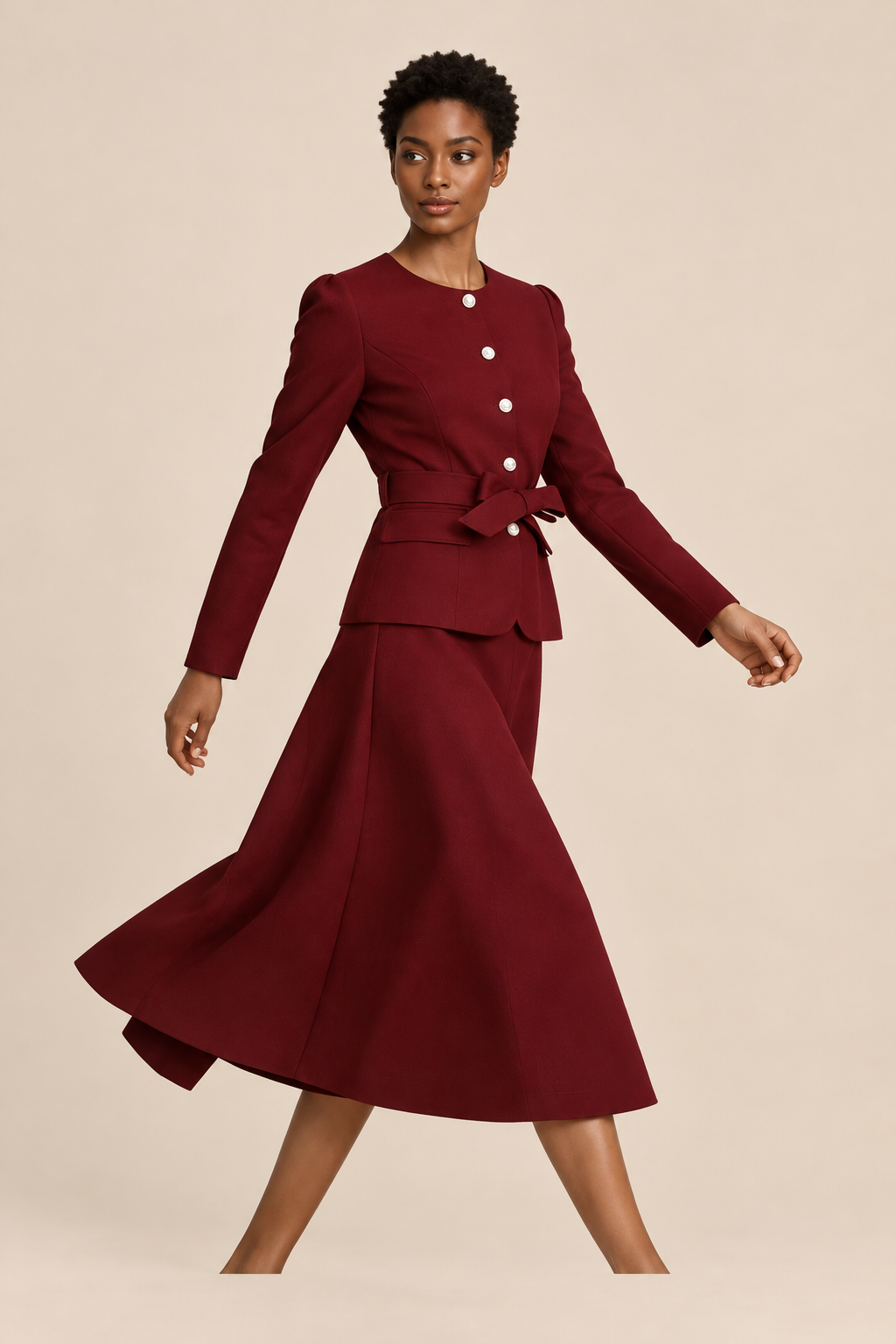 Round Neck Patchwork Button Top High Waist Skirt Set — ATTICO