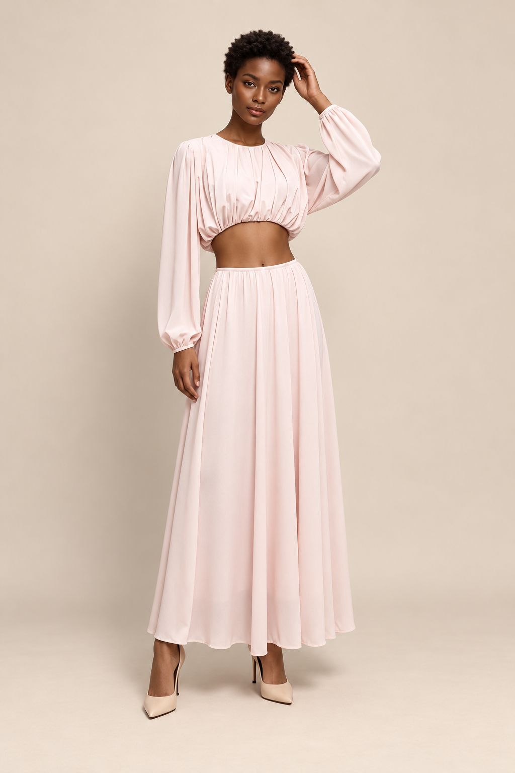 Round Neck Long Sleeve Crop Top High Waist Skirt Fashion Set — ATTICO