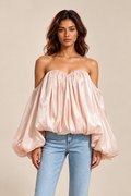 Shimmer Off Shoulder Bubble Sleeve Blouse — ATTICO