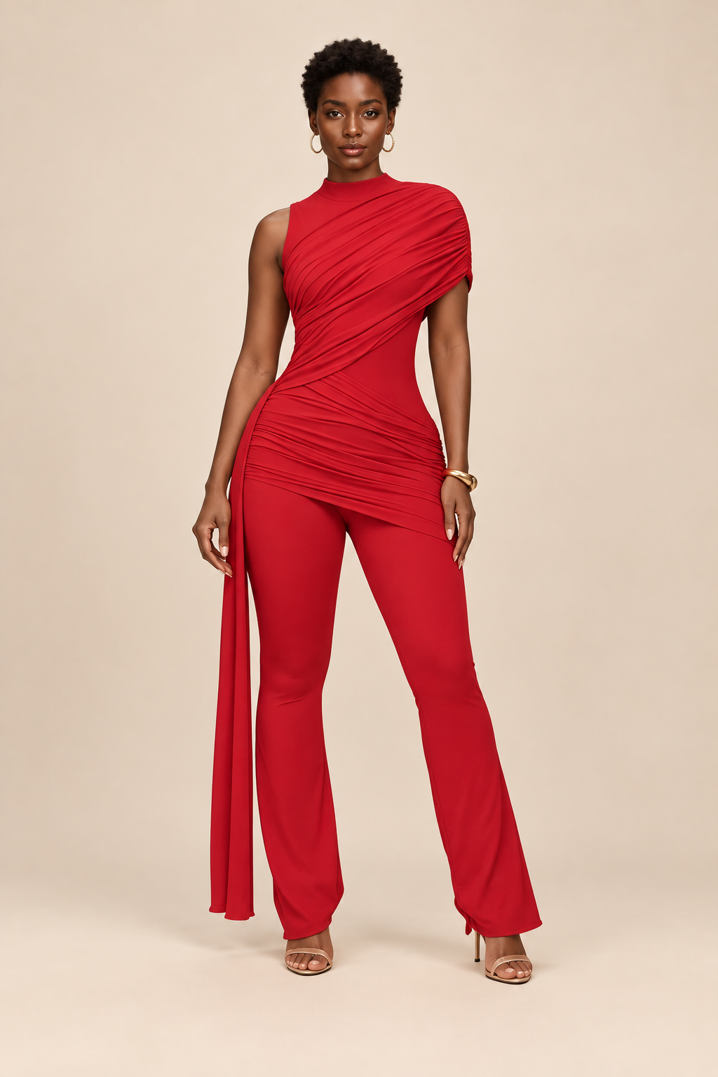 Off One Shoulder Spliced Lace Up Chic Jumpsuit — ATTICO