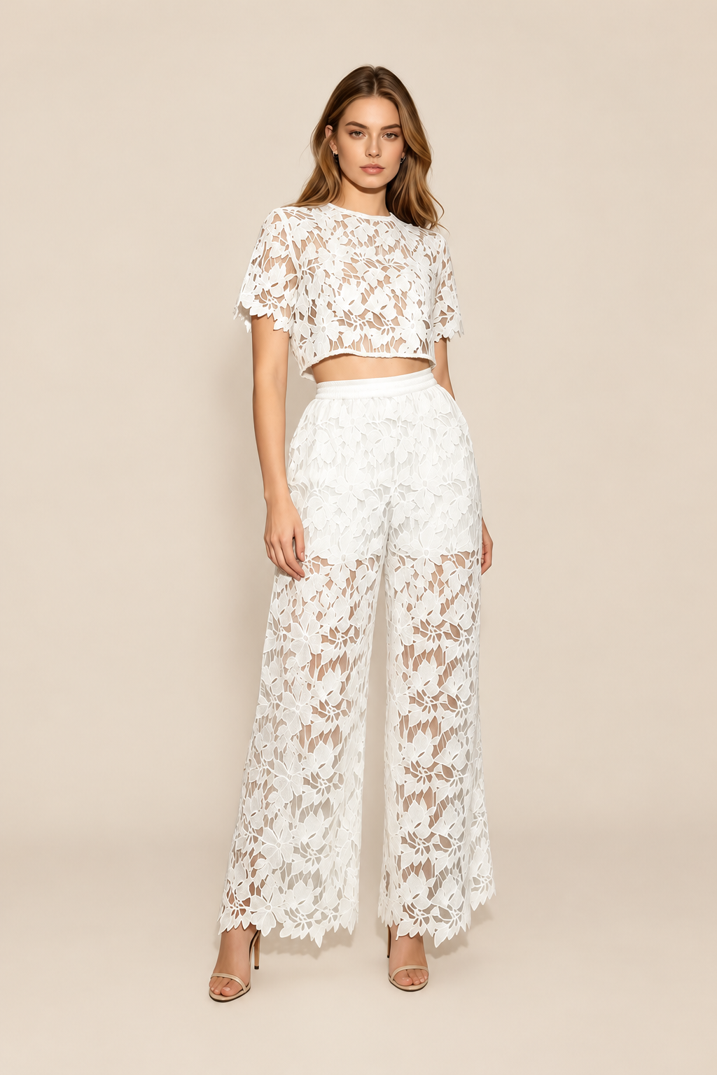 Short Sleeves Top Lace Wide Leg Pants Fashion Set — ATTICO