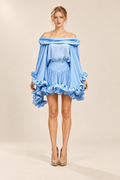 Off Shoulder Bell Sleeve Top Patchwork Ruffles Skirt Fashion Dress — ATTICO