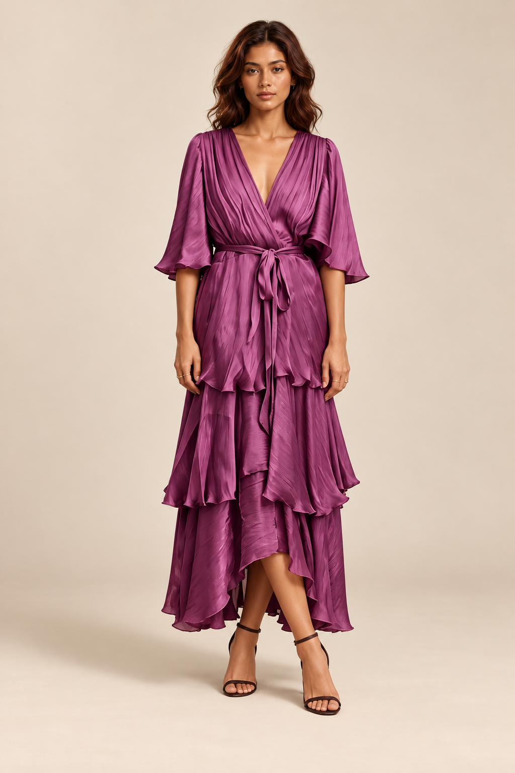 Deep V Neck Spliced Ruffles Tunic Designer Dress — ATTICO