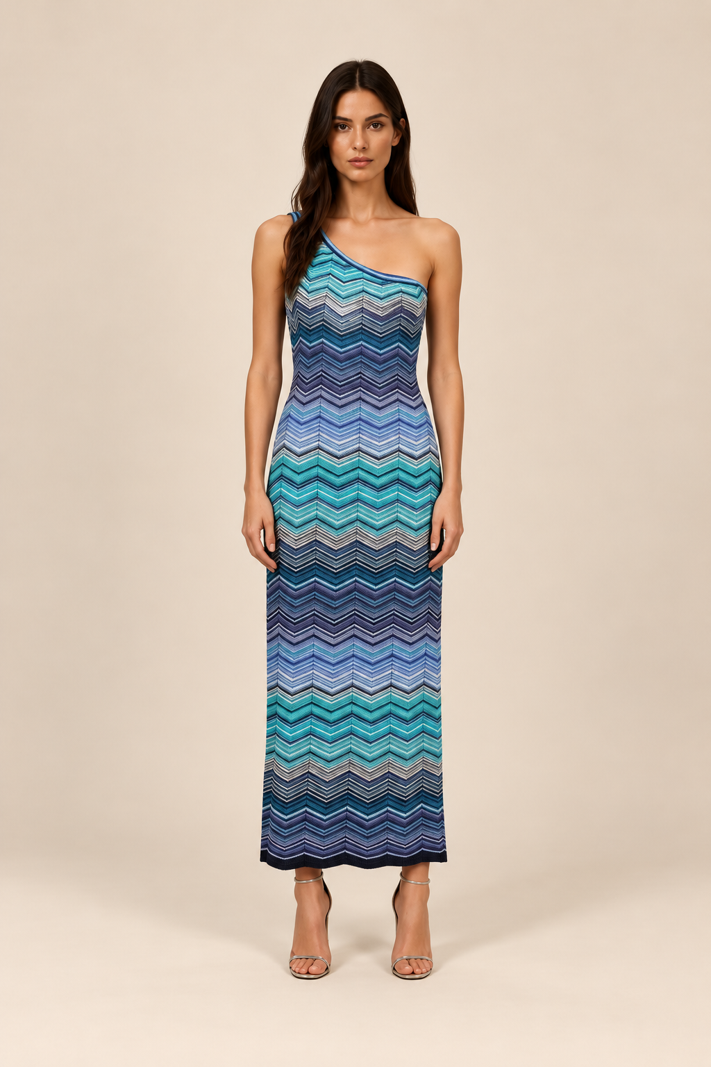 Elegant Off One Shoulder Striped Tunic knitting Dress — ATTICO