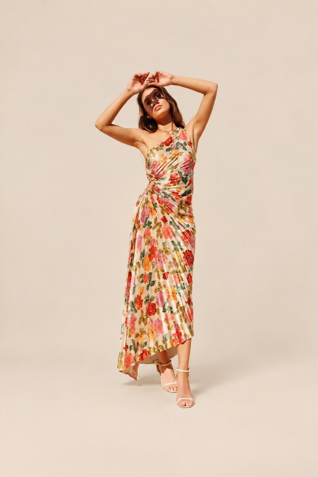 Floral One Shoulder Asymmetrical Pleated Dress — ATTICO