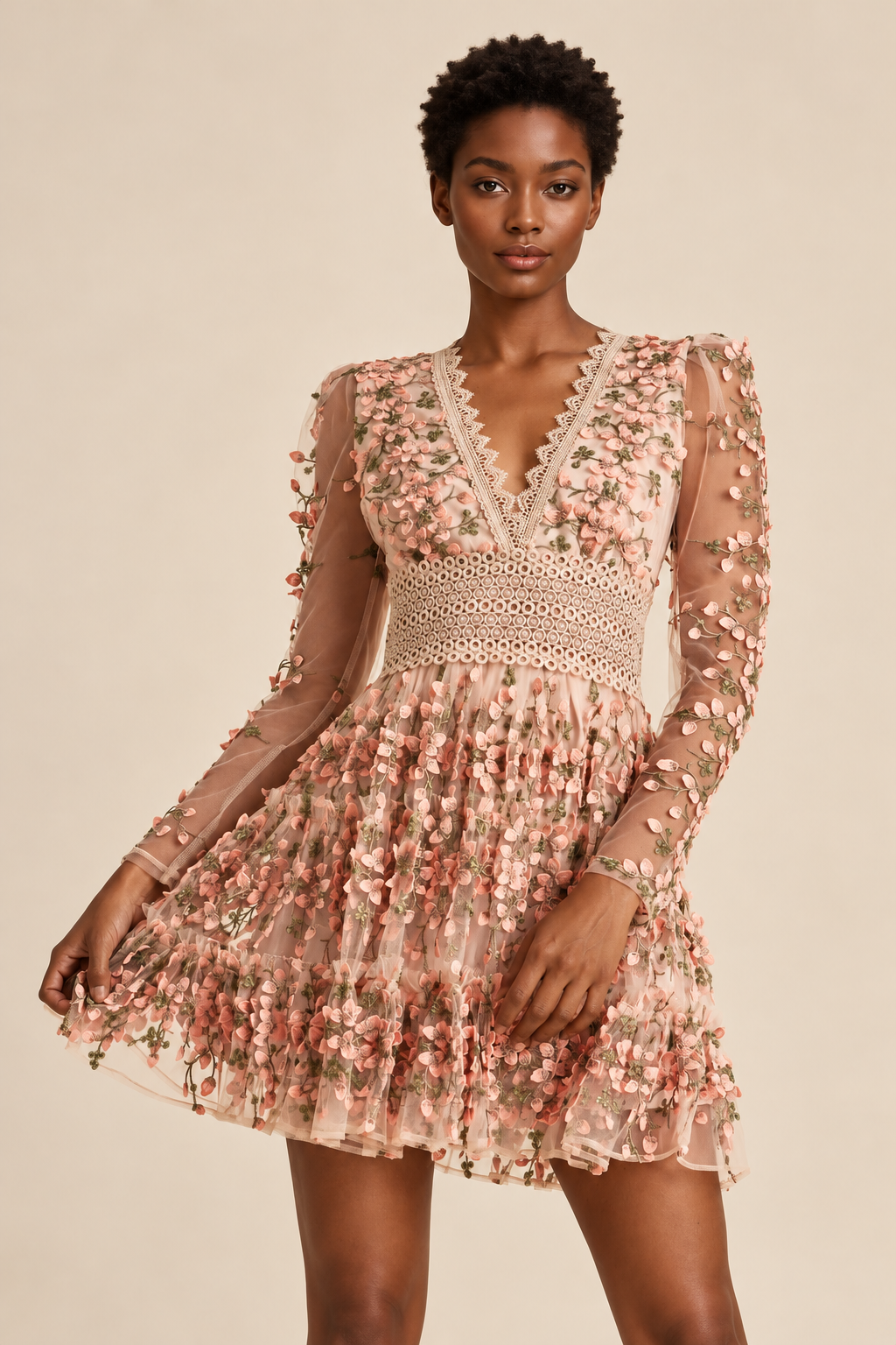 Floral Embroidered Tulle Mini Dress — ATTICO
