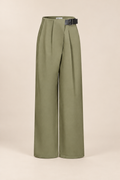 Axelle Woven Asymmetrical Pleated Pants with Pu Belt — ATTICO