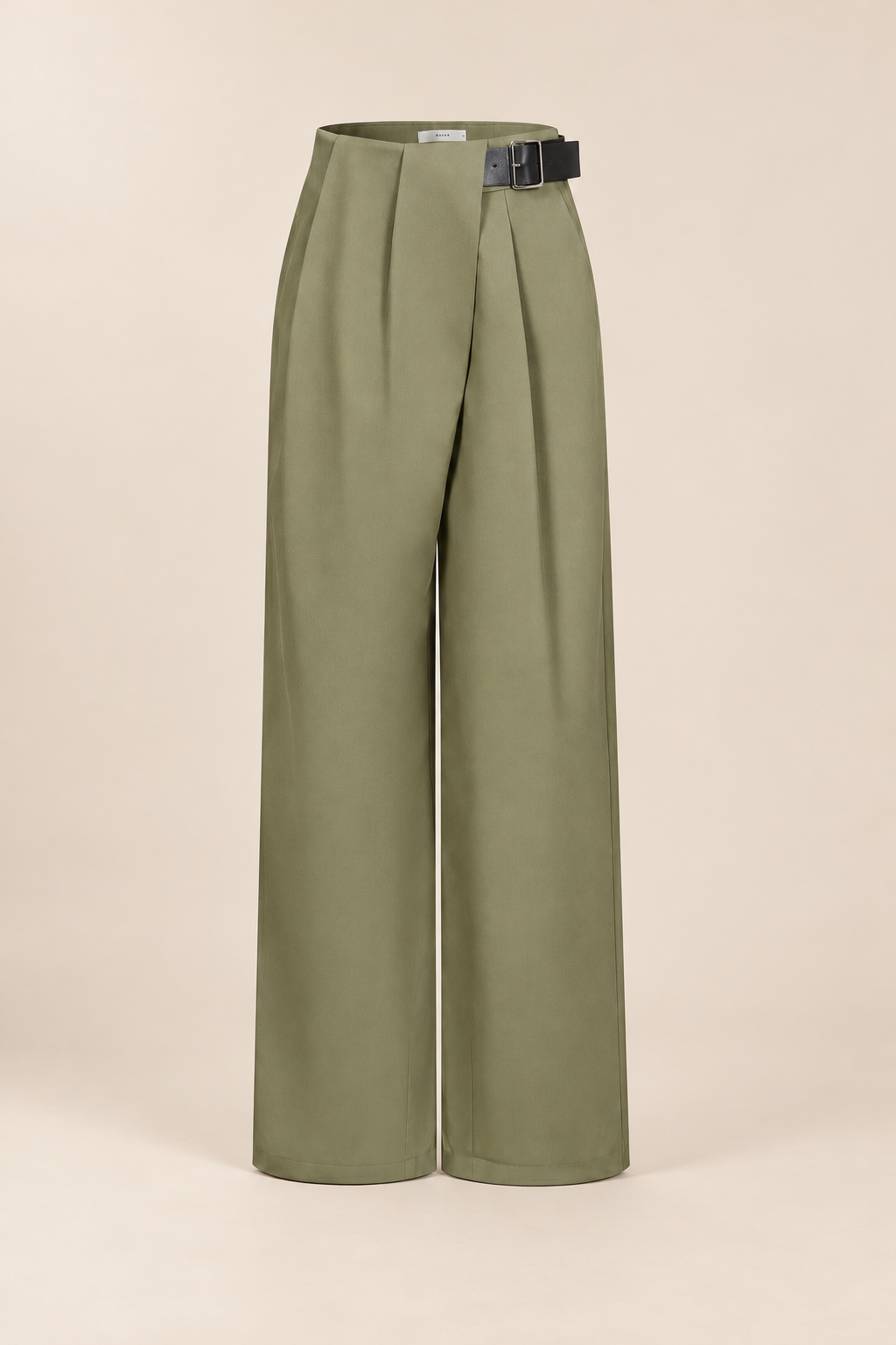 Axelle Woven Asymmetrical Pleated Pants with Pu Belt — ATTICO