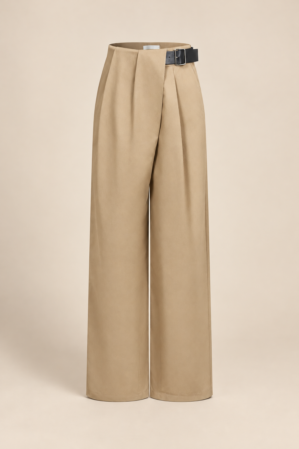 Axelle Woven Asymmetrical Pleated Pants with Pu Belt — ATTICO