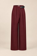Axelle Woven Asymmetrical Pleated Pants with Pu Belt — ATTICO