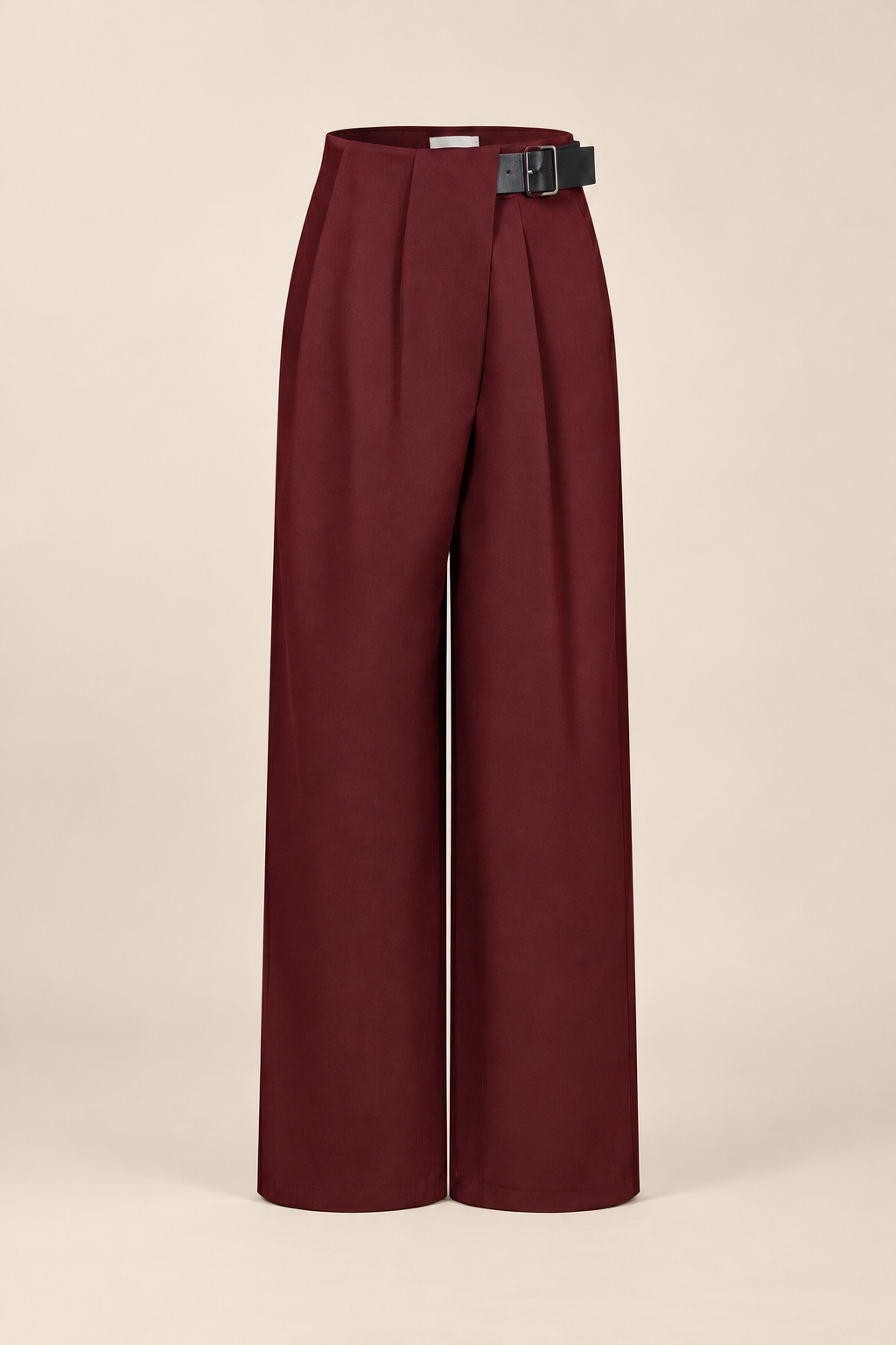 Axelle Woven Asymmetrical Pleated Pants with Pu Belt — ATTICO