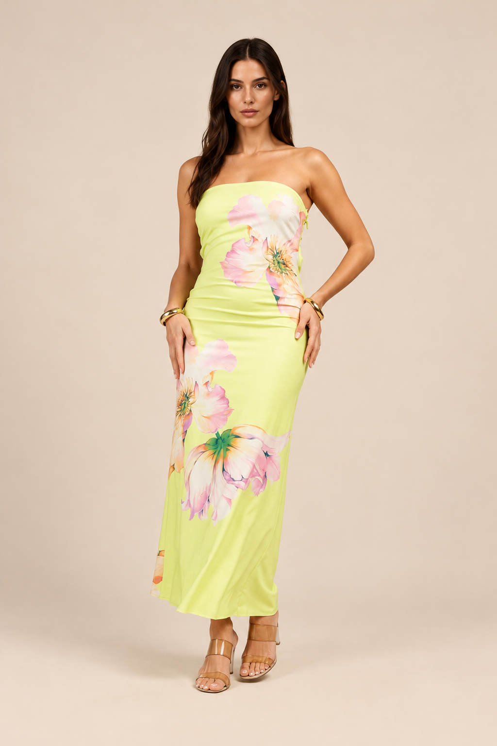Strapless Big Floral Print Back Midi Dress — ATTICO