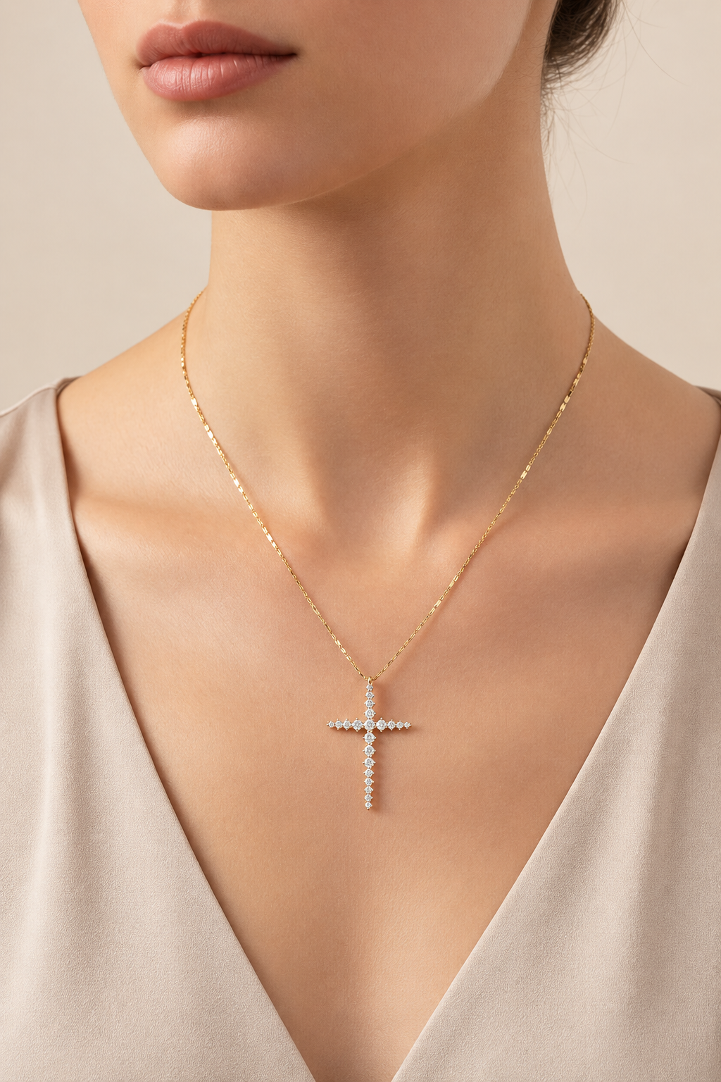 Gold Dipped CZ Cross Pendant Necklace — ATTICO