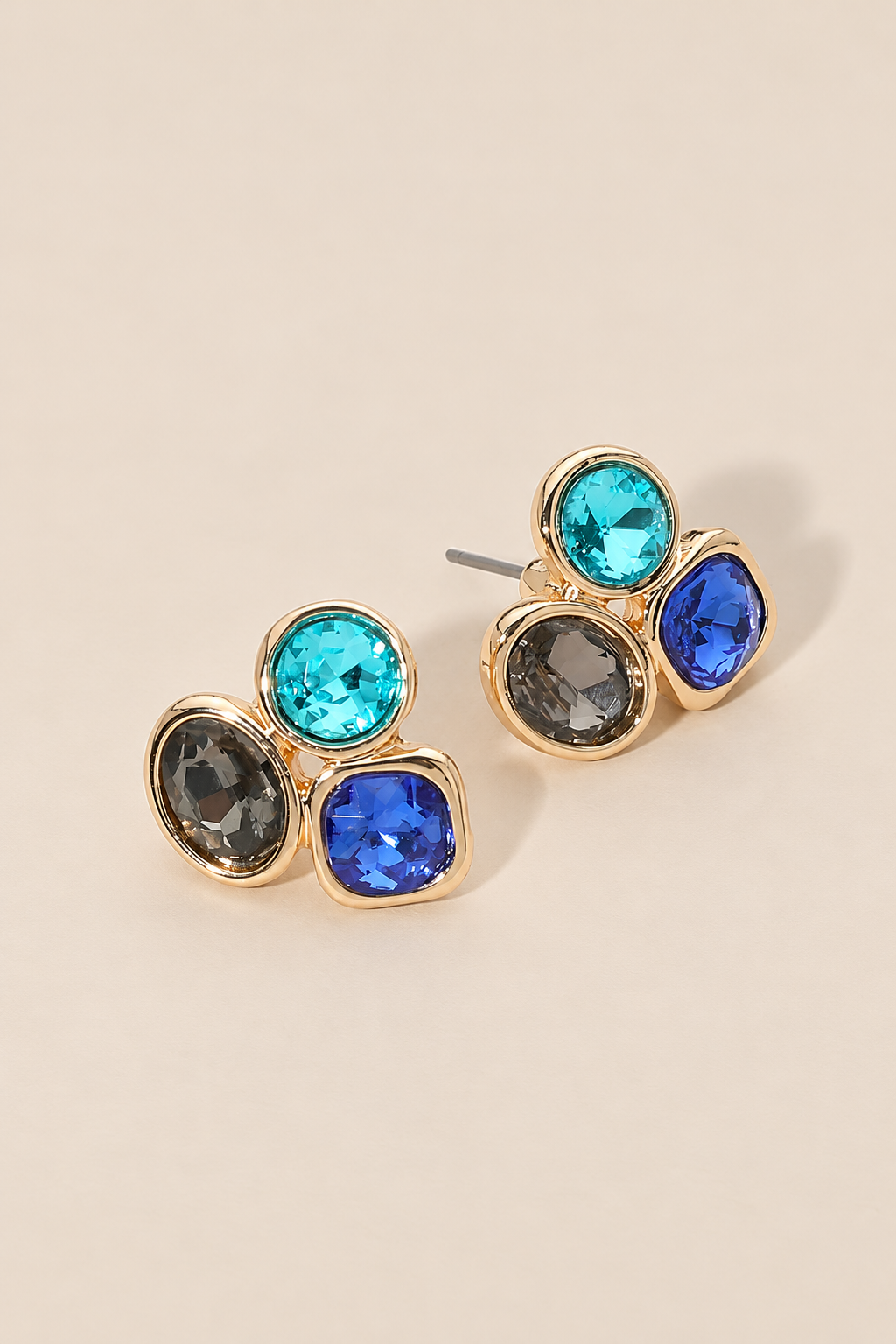 Triple Faceted Gem Cluster Stud Earrings — ATTICO