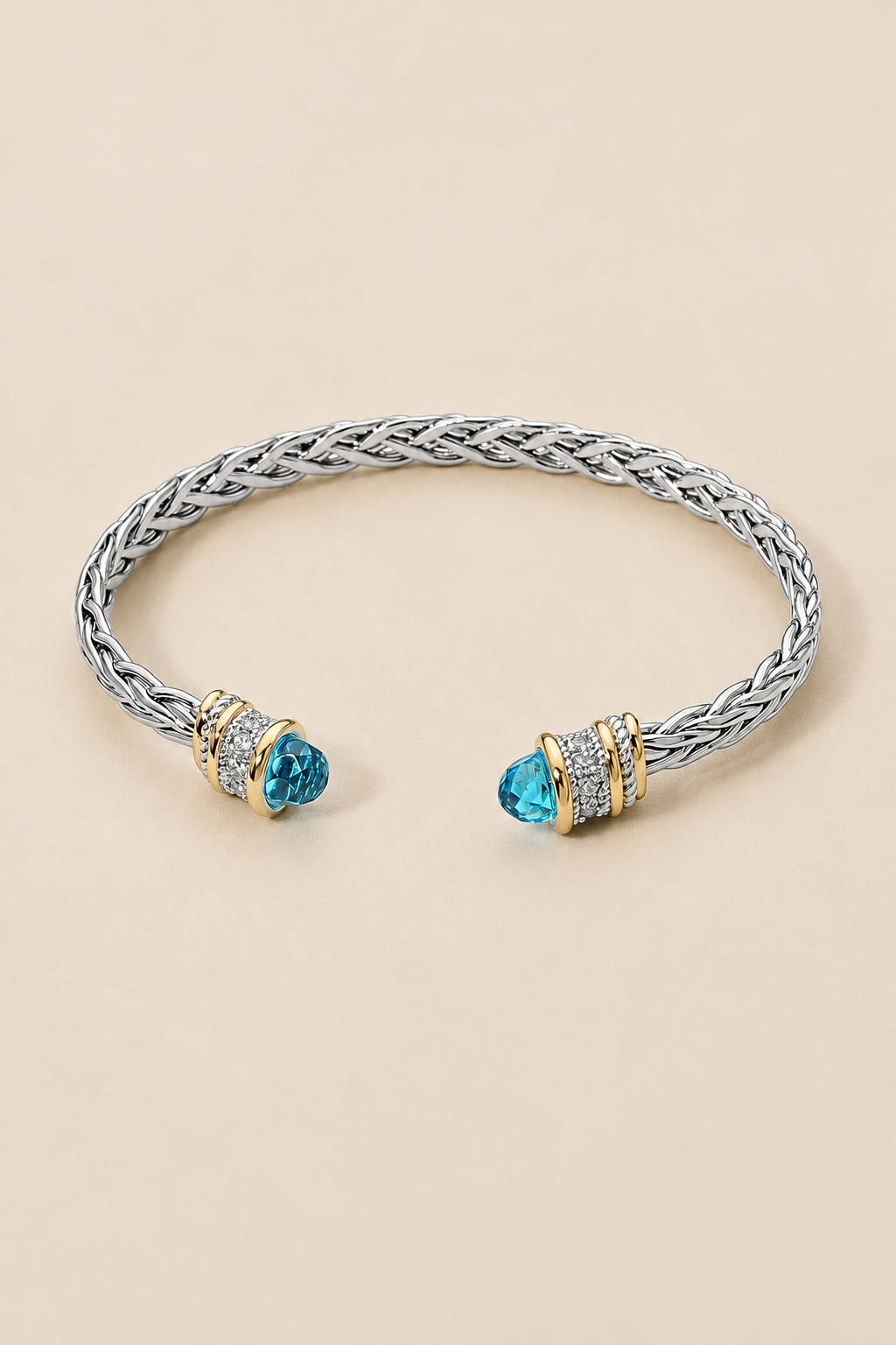 14K Gold Plated Two Tone CZ Tip Braided Cuff Bracelet — ATTICO