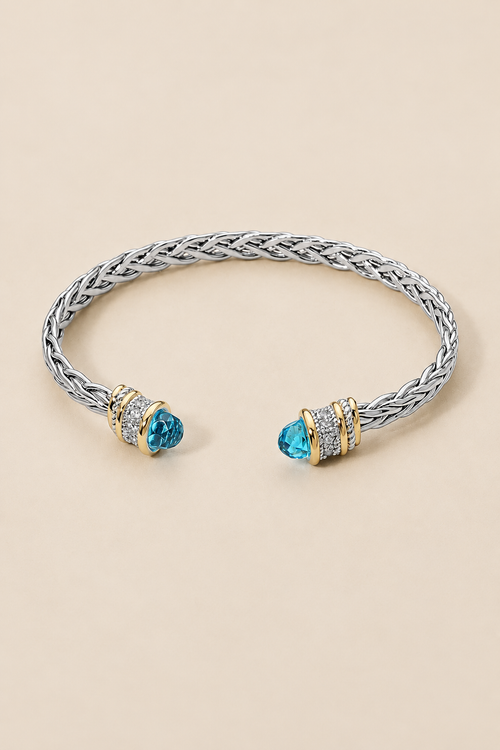 14K Gold Plated Two Tone CZ Tip Braided Cuff Bracelet — ATTICO