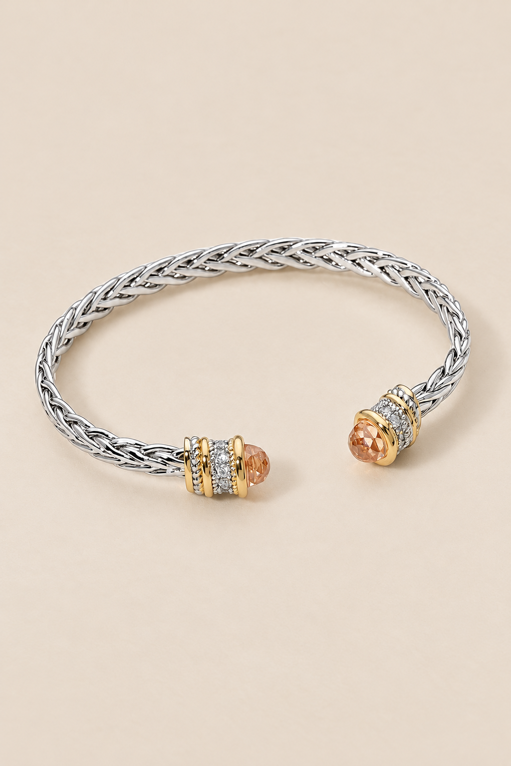 14K Gold Plated Two Tone CZ Tip Braided Cuff Bracelet — ATTICO