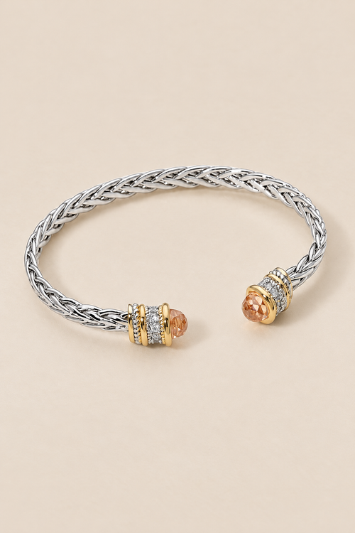 14K Gold Plated Two Tone CZ Tip Braided Cuff Bracelet — ATTICO