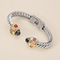 14K Gold Plated CZ Stone Tip Two Tone Twisted Hinge Cuff Bracelet — ATTICO