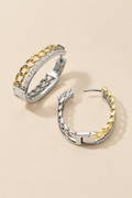 14K Gold Plated Two Tone CZ Stone Paved Chain Huggie Hoop Earrings — ATTICO