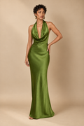 Solid Satin Halter Maxi Dress - Green — ATTICO editorial