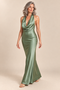 Solid Satin Halter Maxi Dress - Sage — ATTICO editorial