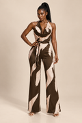 Abstract Print Halter Wide Leg Jumpsuit - Brown/Taupe — ATTICO editorial