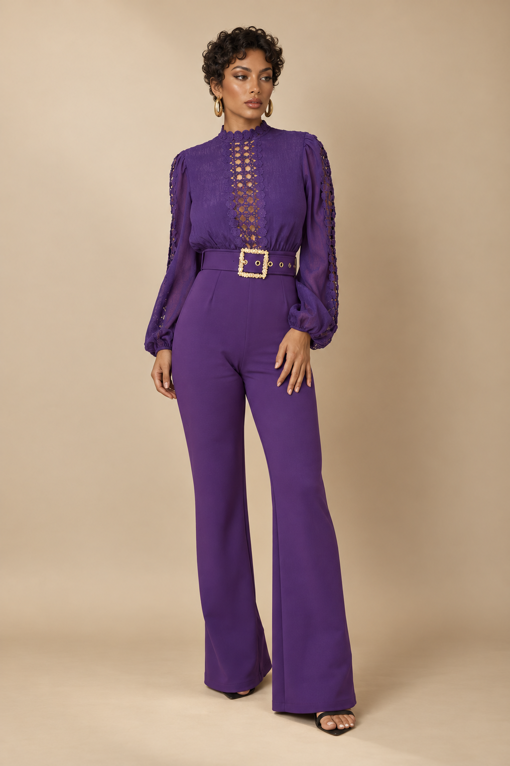 Crochet Top Woven Jumpsuit - Ultra Violet — ATTICO editorial