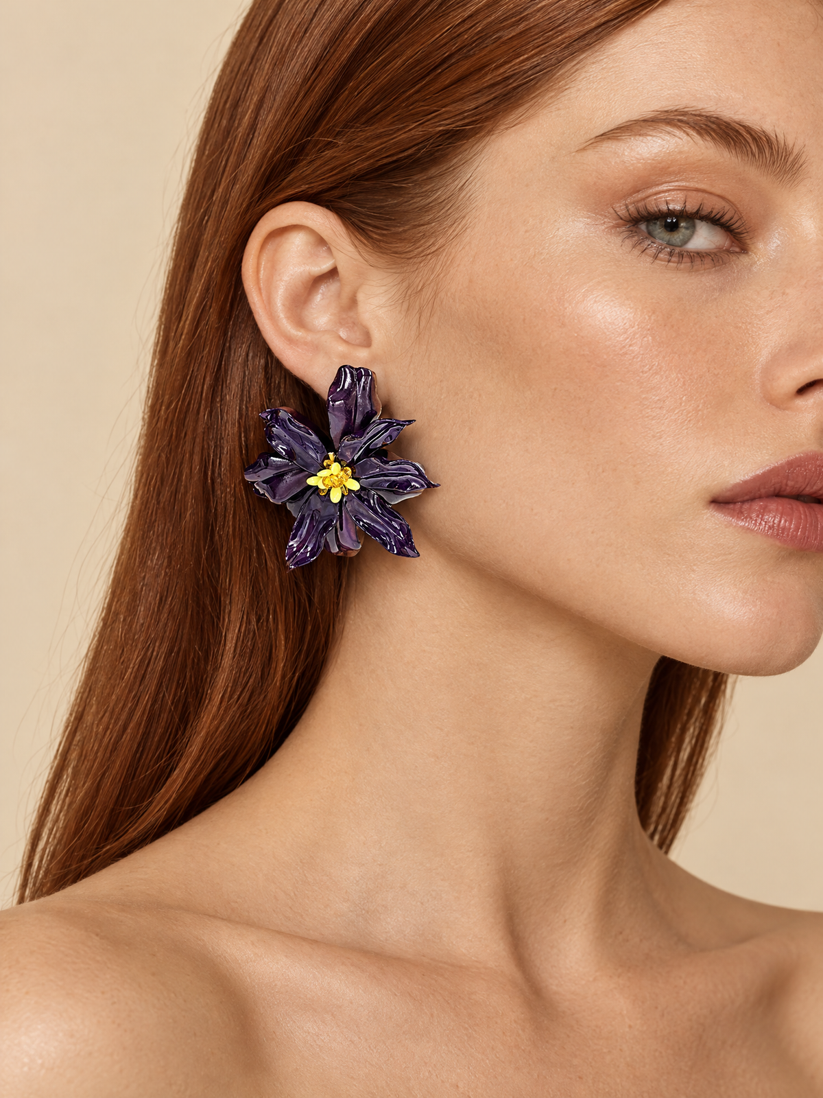 ATTICO Dark Purple Bloom Earrings on-model main