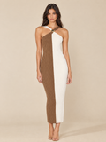 ATTICO Dresses color-block-knit-cream-brown luxury editorial model portrait