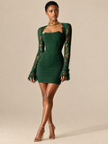 ATTICO elba-guipure-corset-emerald model portrait in warm beige studio