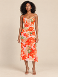 ATTICO Luxury Editorial | Floral Mesh Sweetheart Midi Dress - Orange Green | beige studio