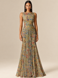 ATTICO Lynda Botanical Garden dress editorial model on beige background