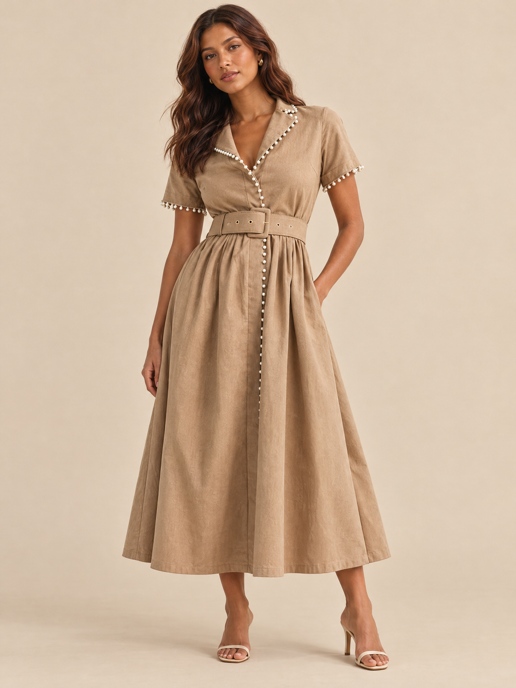 ATTICO dresses pearl-trim-light-mocha main image on model
