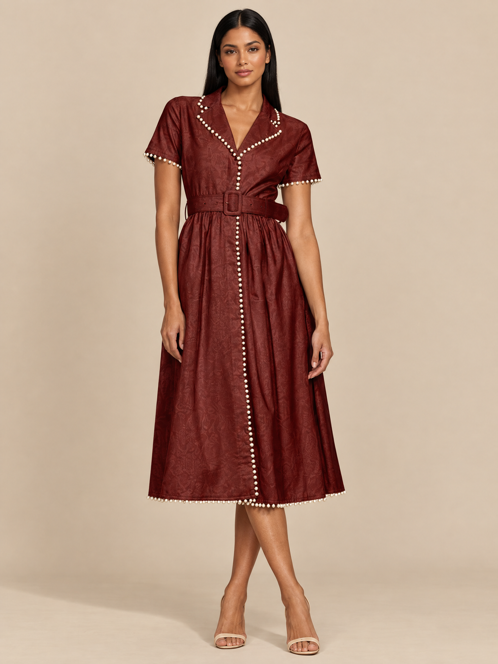 ATTICO dresses pearl-trim-oxblood main image on model