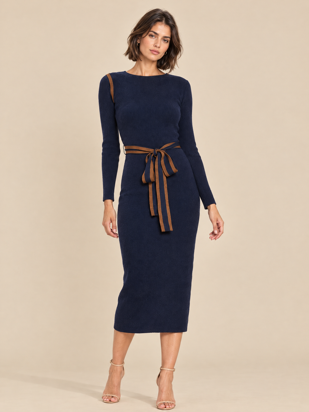 ATTICO Dresses ribbed-tie-sweater-navy luxury editorial model portrait