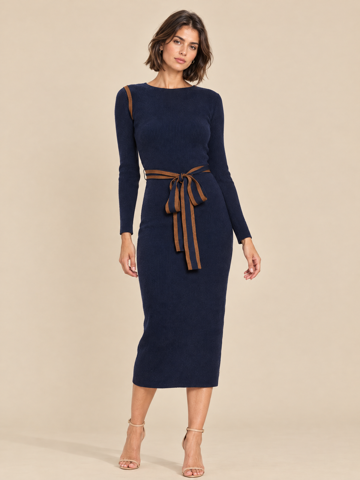 ATTICO Dresses ribbed-tie-sweater-navy luxury editorial model portrait