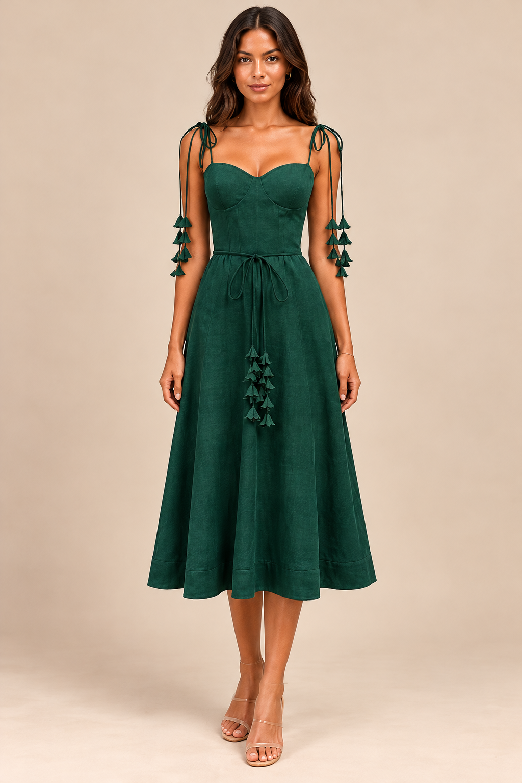 ATTICO Enchanted Leaf Tie Midi Dress Hunter Green luxury editorial