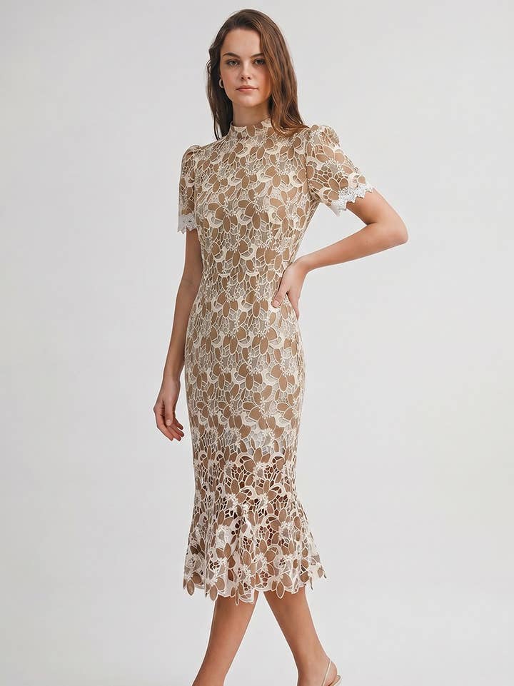 Luna Lace Midi Dress - Taupe