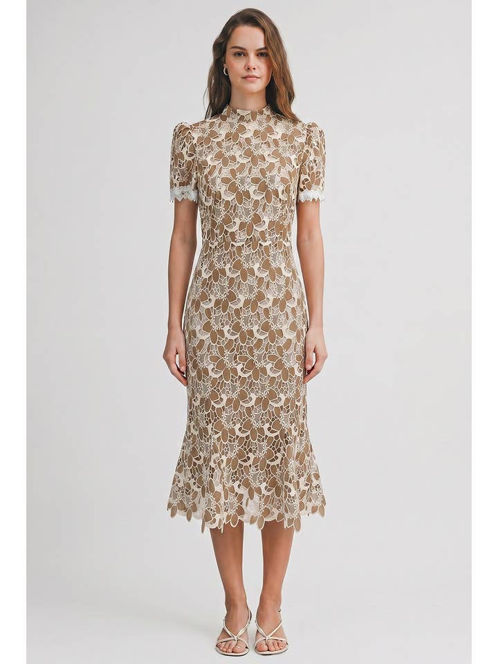 Luna Lace Midi Dress - Taupe