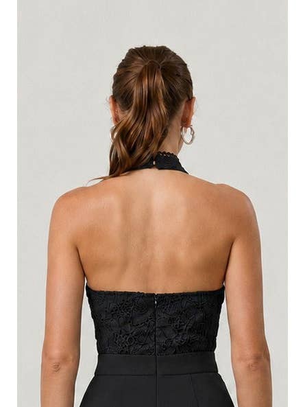 Midnight Halter Lace Midi Dress - Black